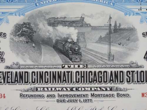 1927 Cleveland Cincinnati Chicago and St Louis Railway Company, $1000 Bond Certificate M38034
