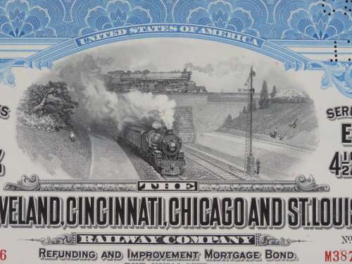 1927 Cleveland Cincinnati Chicago and St Louis Railway Company, $1000 Bond Certificate M38766