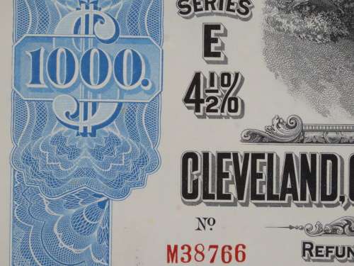 1927 Cleveland Cincinnati Chicago and St Louis Railway Company, $1000 Bond Certificate M38766