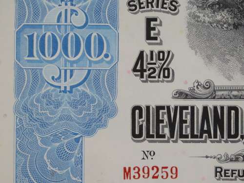 1927 Cleveland Cincinnati Chicago and St Louis Railway Company, $1000 Bond Certificate M39259