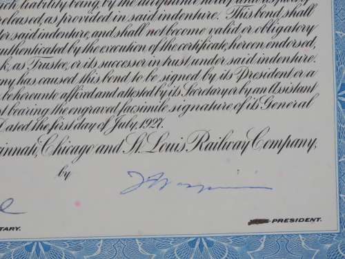1927 Cleveland Cincinnati Chicago and St Louis Railway Company, $1000 Bond Certificate M39406