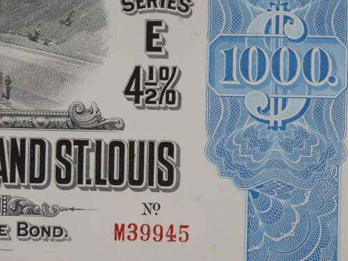 1927 Cleveland Cincinnati Chicago and St Louis Railway Company, $1000 Bond Certificate M39945