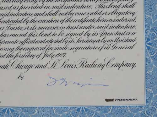 1927 Cleveland Cincinnati Chicago and St Louis Railway Company, $1000 Bond Certificate M39945