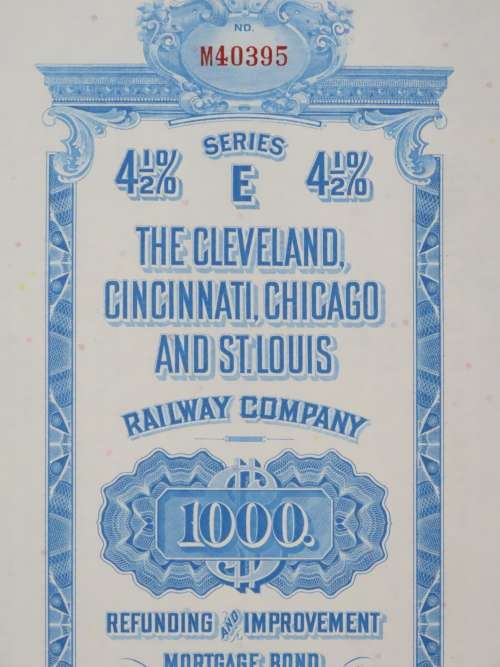1927 Cleveland Cincinnati Chicago and St Louis Railway Company, $1000 Bond Certificate M40395