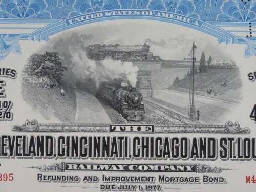 1927 Cleveland Cincinnati Chicago and St Louis Railway Company, $1000 Bond Certificate M40395