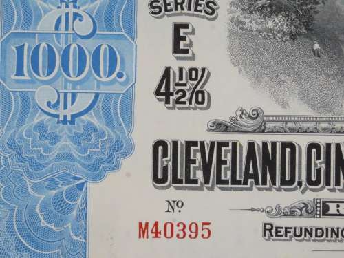 1927 Cleveland Cincinnati Chicago and St Louis Railway Company, $1000 Bond Certificate M40395
