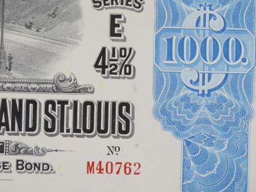 1927 Cleveland Cincinnati Chicago and St Louis Railway Company, $1000 Bond Certificate M40762