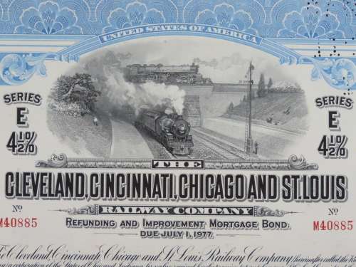 1927 Cleveland Cincinnati Chicago and St Louis Railway Company, $1000 Bond Certificate M40885