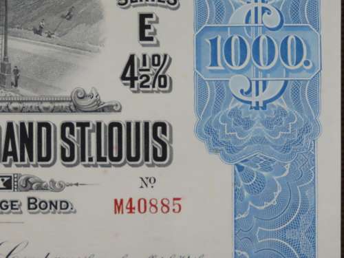 1927 Cleveland Cincinnati Chicago and St Louis Railway Company, $1000 Bond Certificate M40885