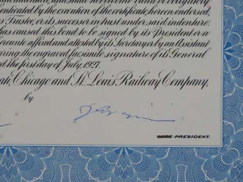 1927 Cleveland Cincinnati Chicago and St Louis Railway Company, $1000 Bond Certificate M40885