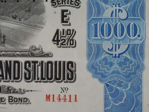 1927 Cleveland Cincinnati Chicago and St Louis Railway Company, $1000 Bond Certificate M14411