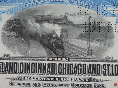 1927 Cleveland Cincinnati Chicago and St Louis Railway Company, $1000 Bond Certificate M14411