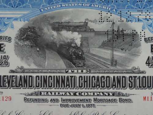 1927 Cleveland Cincinnati Chicago and St Louis Railway Company, $1000 Bond Certificate M11129