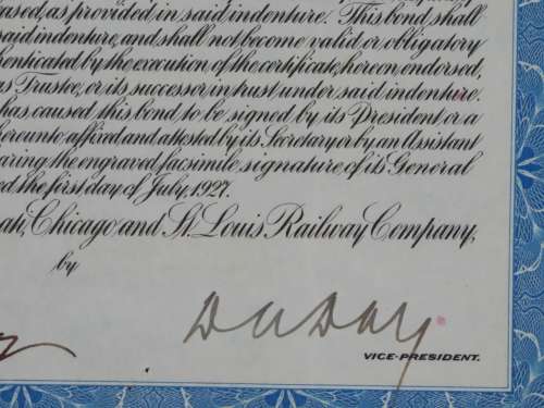 1927 Cleveland Cincinnati Chicago and St Louis Railway Company, $1000 Bond Certificate M37952