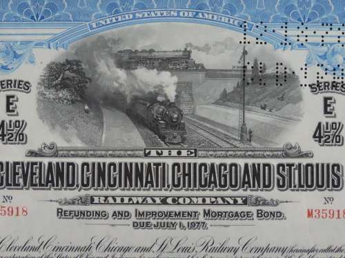 1927 Cleveland Cincinnati Chicago and St Louis Railway Company, $1000 Bond Certificate M35918