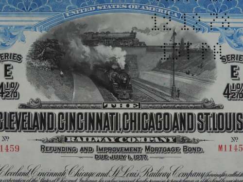 1927 Cleveland Cincinnati Chicago and St Louis Railway Company, $1000 Bond Certificate M11459