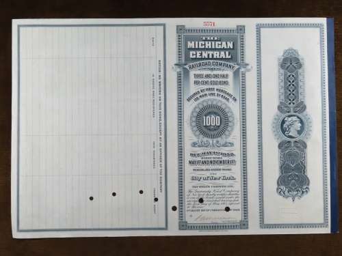 1902 The Michigan Central Railroad Company, $1000 Gold Bond Certificate 5571
