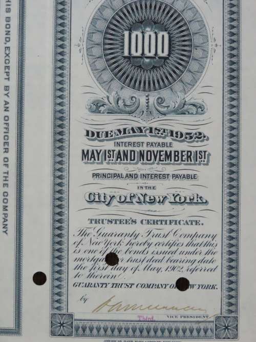 1902 The Michigan Central Railroad Company, $1000 Gold Bond Certificate 5571