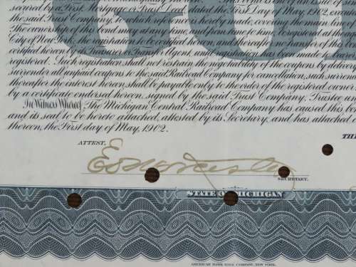 1902 The Michigan Central Railroad Company, $1000 Gold Bond Certificate 5571