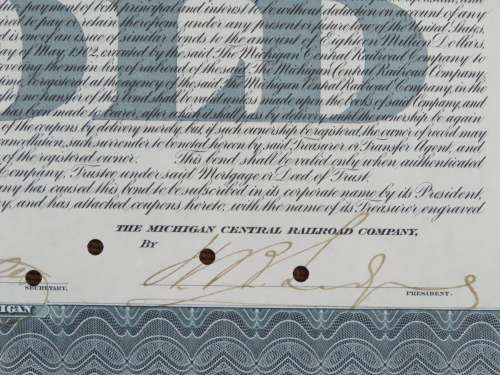 1902 The Michigan Central Railroad Company, $1000 Gold Bond Certificate 5571