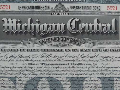 1902 The Michigan Central Railroad Company, $1000 Gold Bond Certificate 5571
