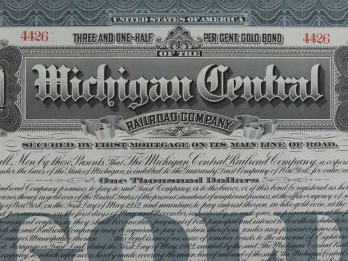 1902 The Michigan Central Railroad Company, $1000 Gold Bond Certificate 4426