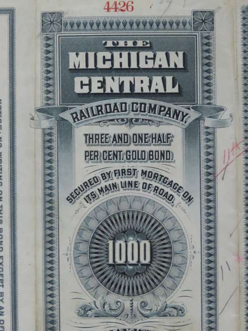 1902 The Michigan Central Railroad Company, $1000 Gold Bond Certificate 4426