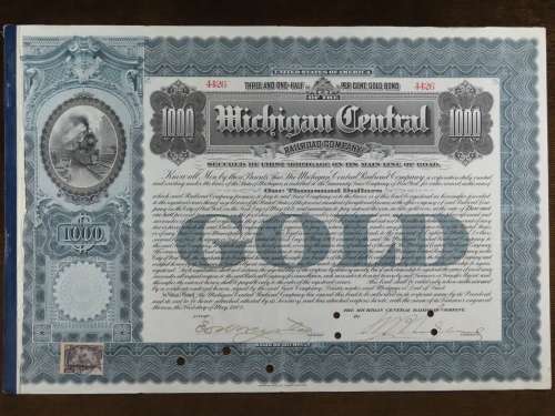1902 The Michigan Central Railroad Company, $1000 Gold Bond Certificate 4426