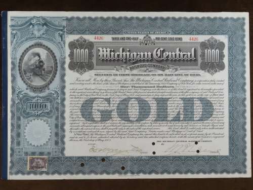 1902 The Michigan Central Railroad Company, $1000 Gold Bond Certificate 4426