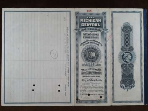 1902 The Michigan Central Railroad Company, $1000 Gold Bond Certificate 4426
