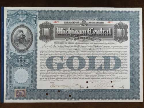 1902 The Michigan Central Railroad Company, $1000 Gold Bond Certificate 4427