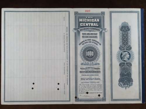 1902 The Michigan Central Railroad Company, $1000 Gold Bond Certificate 4427