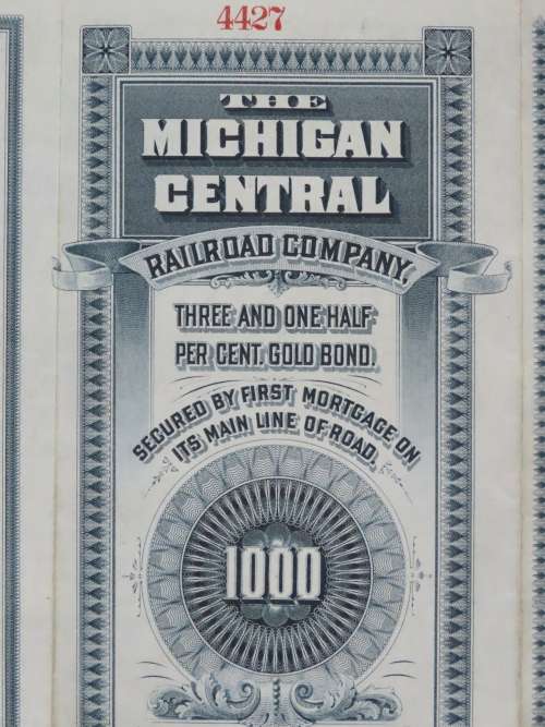 1902 The Michigan Central Railroad Company, $1000 Gold Bond Certificate 4427