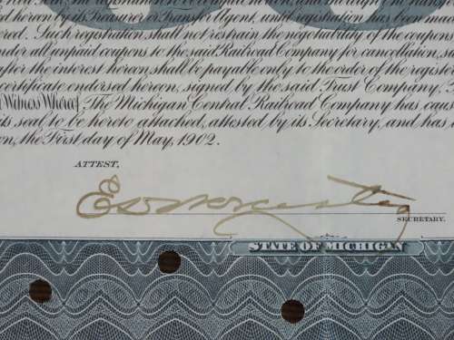 1902 The Michigan Central Railroad Company, $1000 Gold Bond Certificate 4427