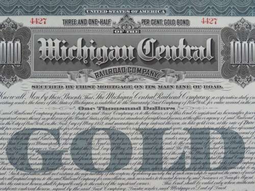 1902 The Michigan Central Railroad Company, $1000 Gold Bond Certificate 4427
