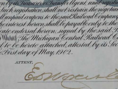 1902 The Michigan Central Railroad Company, $1000 Gold Bond Certificate 4525
