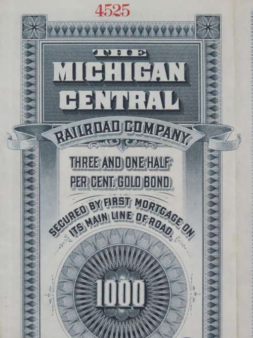 1902 The Michigan Central Railroad Company, $1000 Gold Bond Certificate 4525