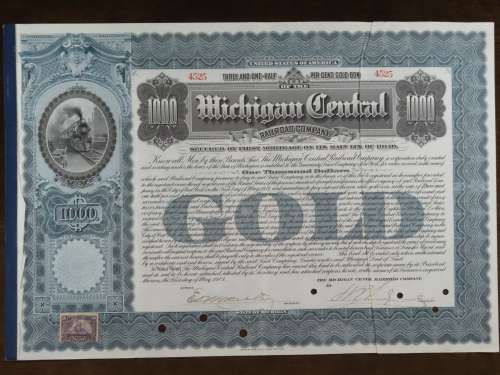 1902 The Michigan Central Railroad Company, $1000 Gold Bond Certificate 4525