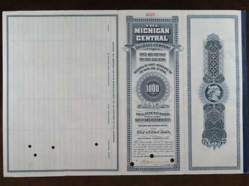 1902 The Michigan Central Railroad Company, $1000 Gold Bond Certificate 4525