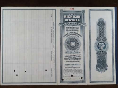 1902 The Michigan Central Railroad Company, $1000 Gold Bond Certificate 4524