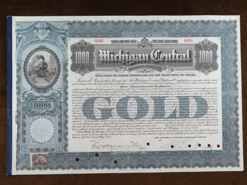 1902 The Michigan Central Railroad Company, $1000 Gold Bond Certificate 4446
