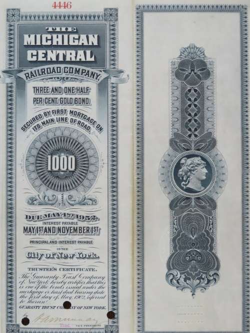 1902 The Michigan Central Railroad Company, $1000 Gold Bond Certificate 4446