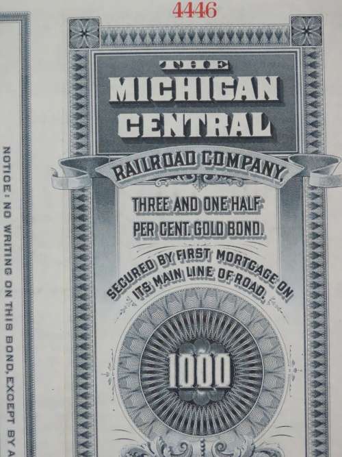 1902 The Michigan Central Railroad Company, $1000 Gold Bond Certificate 4446