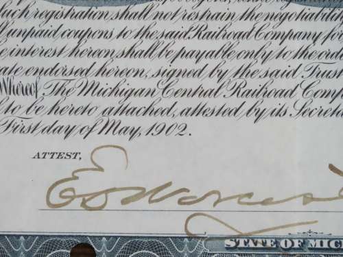 1902 The Michigan Central Railroad Company, $1000 Gold Bond Certificate 4446