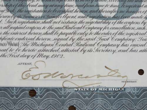 1902 The Michigan Central Railroad Company, $1000 Gold Bond Certificate 4446