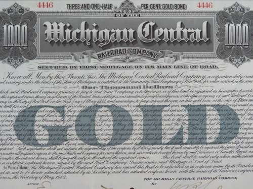 1902 The Michigan Central Railroad Company, $1000 Gold Bond Certificate 4446