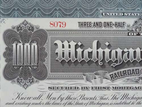 1902 The Michigan Central Railroad Company, $1000 Gold Bond Certificate 8079