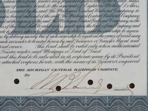 1902 The Michigan Central Railroad Company, $1000 Gold Bond Certificate 8079