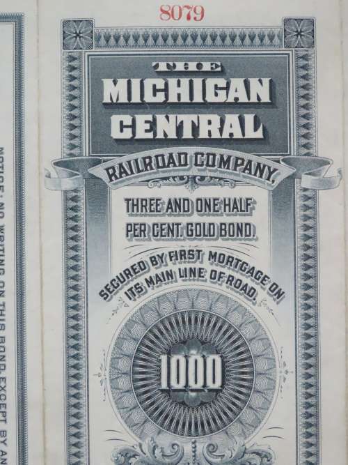 1902 The Michigan Central Railroad Company, $1000 Gold Bond Certificate 8079