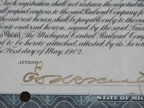 1902 The Michigan Central Railroad Company, $1000 Gold Bond Certificate 5940